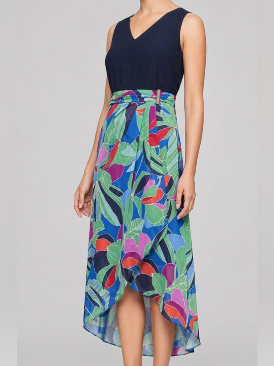 SLNY Dresses & Skirts - 🆕 💚🩷🩵💙SLNY Navy Multi Floral Midi Dress Size 8 Fit & Flare Belted Summer Dress